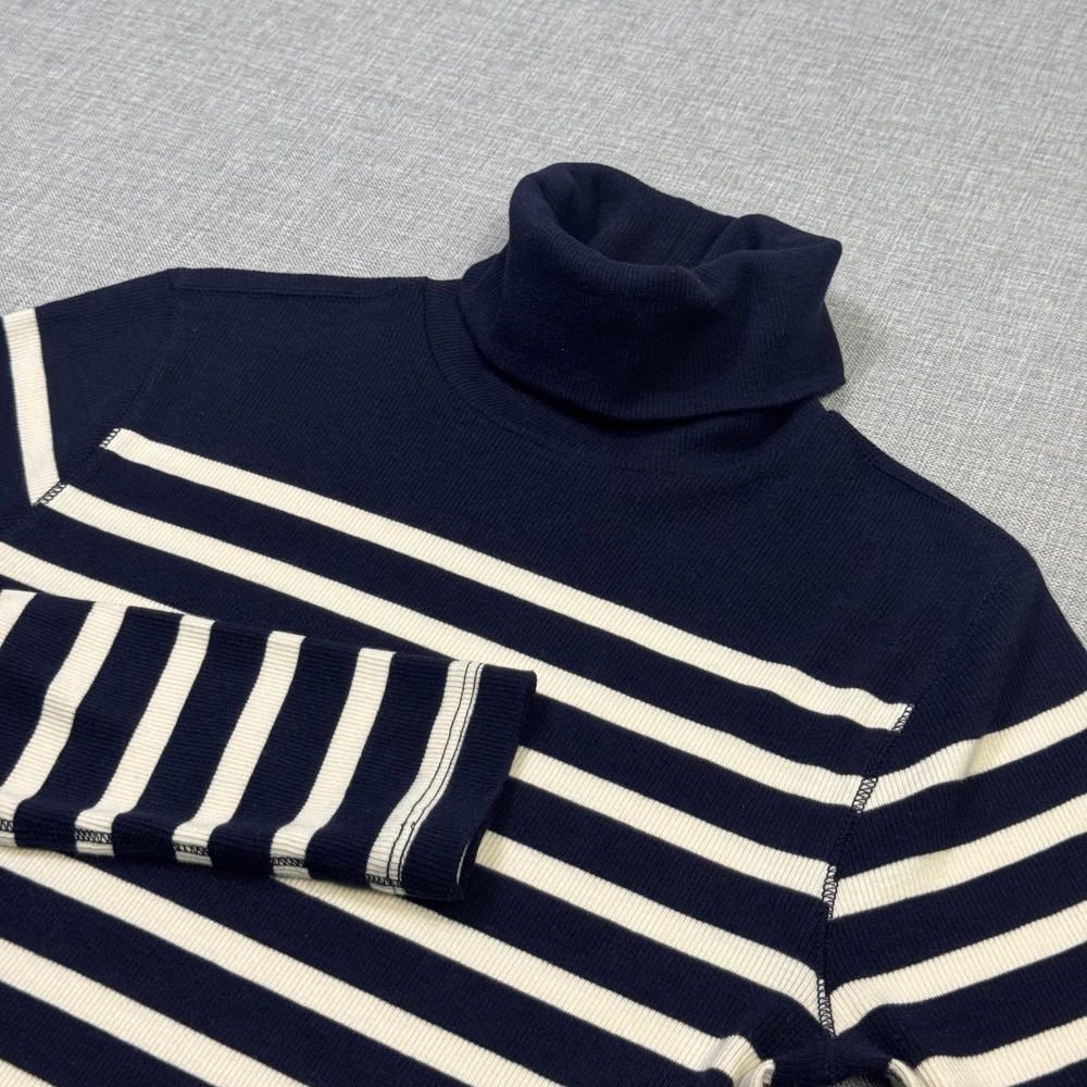 Polo Ralph Lauren Turtleneck Lightweight Nautical Sweater Womens M Blue Striped